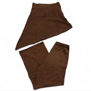Women's Brown Asymmetrical Knit Sweater Set - Sleek Everyday Style